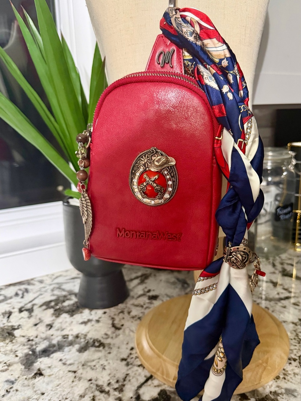 NWT OOAK Custom MONTANA WEST Red Crossbody Sling Bag Western Rodeo Backpack Tote